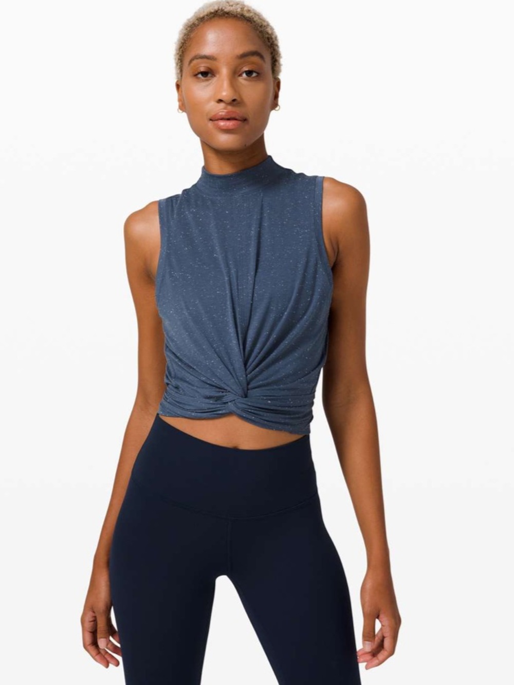 lululemon athletica Mock Neck Twist-Front Tank in Iron Blue with White Speckle